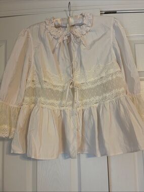 Free People Cream Ruffle Lace Peplum Blouse